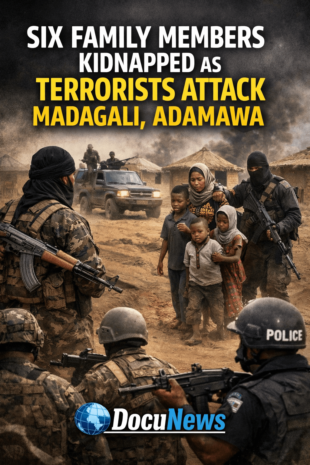 AI Generated Illustration showing were Six Family Members Kidnapped as Terrorists Attack Madagali, Adamawa