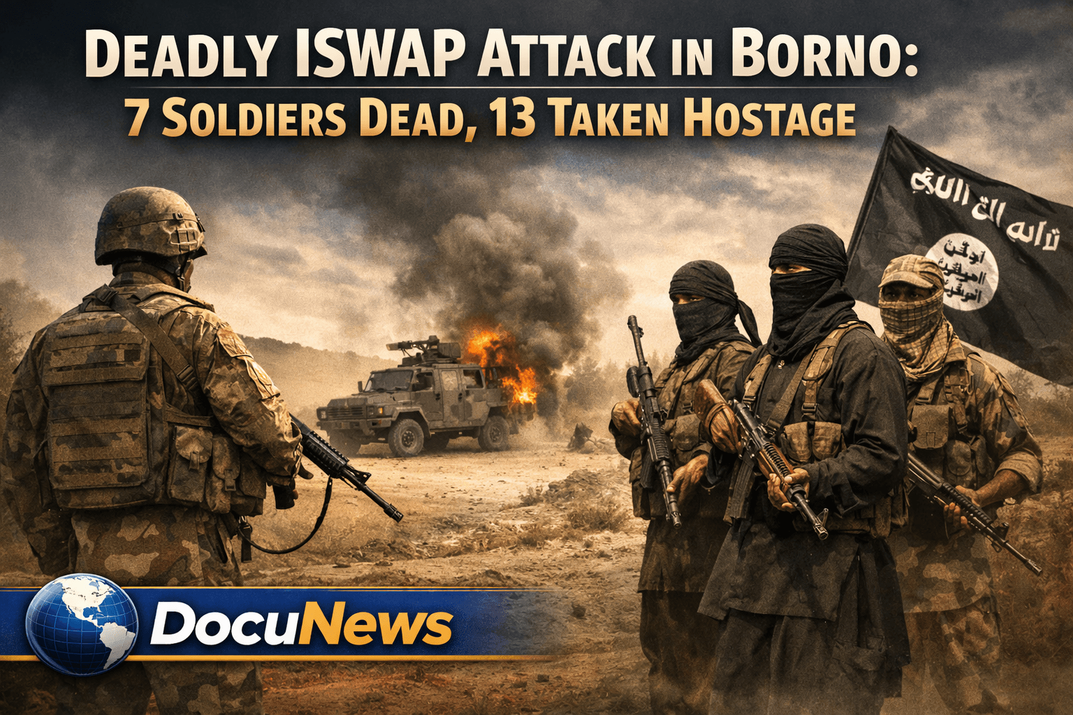 AI Generated Illustration Of when Deadly ISWAP Attack in Borno Leaves 7 Soldiers Dead, 13 Taken Hostage