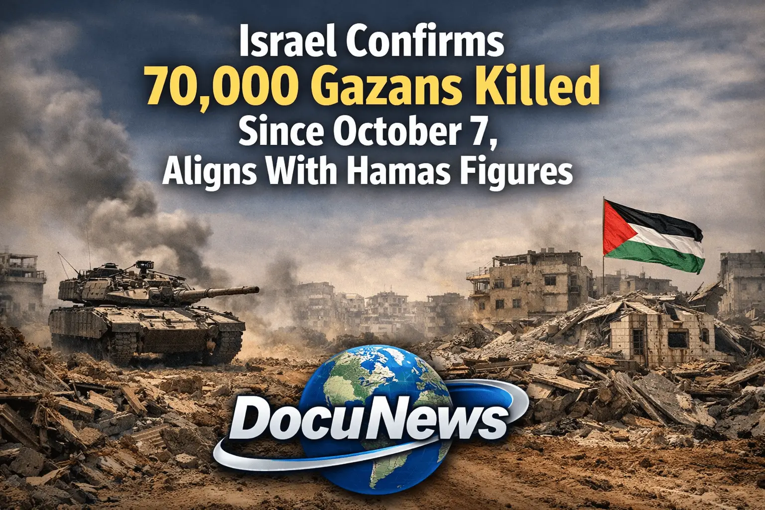 AI Generated illustration Of A graphic depicting a military tank and the area destroyed in Gaza.