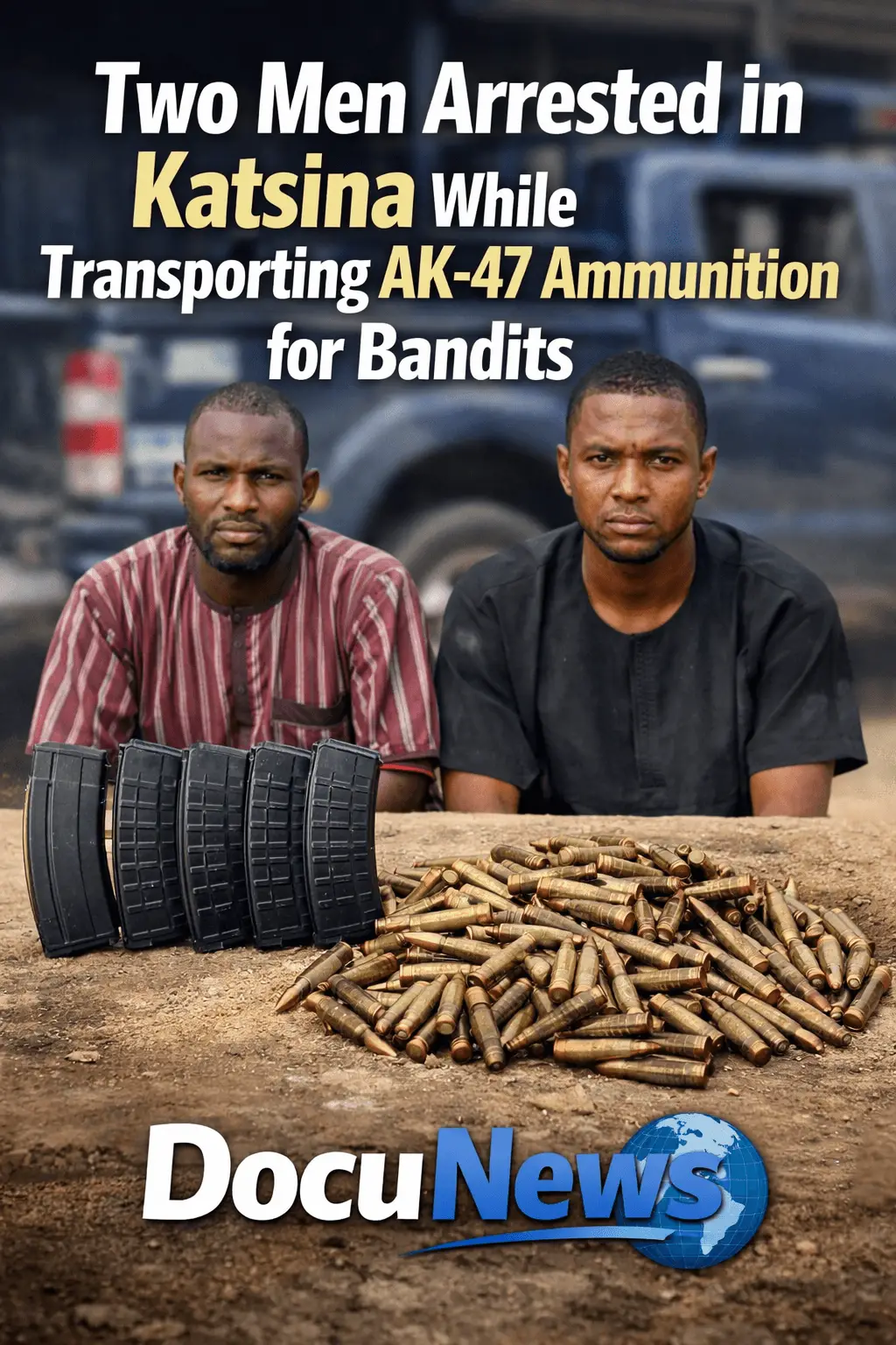 AI Generated illustration Of Two Men Arrested in Katsina While Transporting AK-47 Ammunition for Bandits