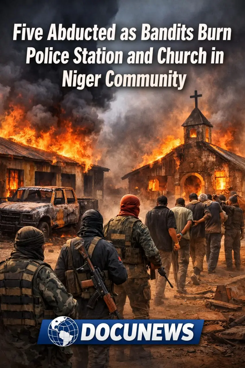 AI generated illustrations of bandits adopted 5 and burn church building and a police station in Niger Community