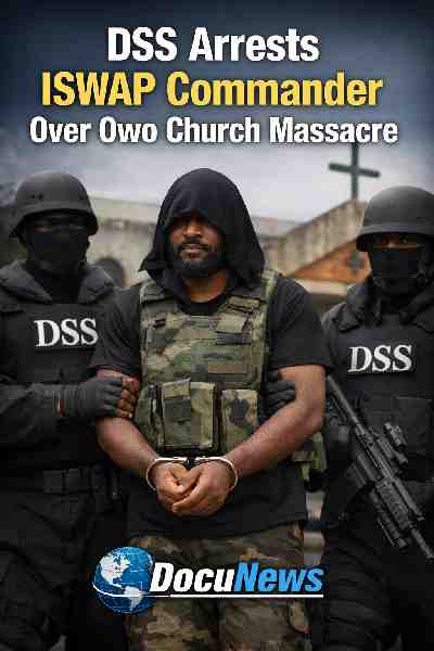 DSS arrests ISWAP commander linked to Owo Church Massacre with DocuNews branding