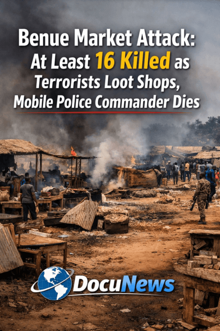 AI generated illustrations Of Benue Market attack aftermath as terrorists loot shops and kill 16 including Mobile Police Commander