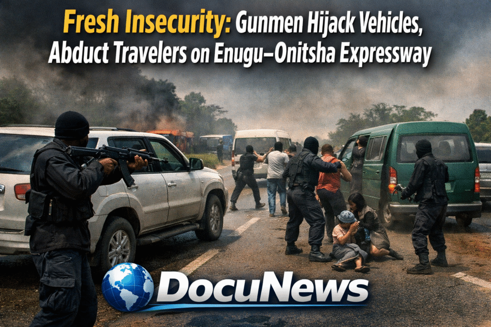 AI generated illustrations Of Highway security threat on Enugu–Onitsha Expressway as armed men abduct travelers from vehicles