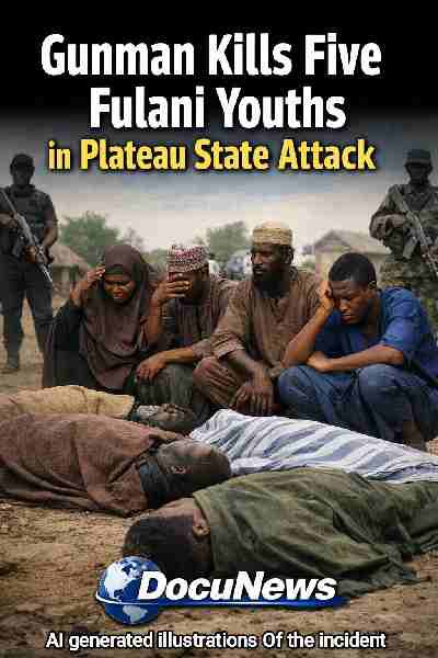 AI generated illustrations Of Gunman kills five Fulani youths in Plateau State attack, rural community in grief