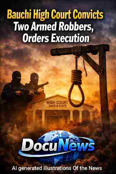 Bauchi High Court convicts two armed robbers and orders execution, DocuNews news graphic with globe design