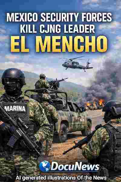 Mexico Security Forces Kill CJNG Leader El Mencho news headline graphic with DocuNews branding