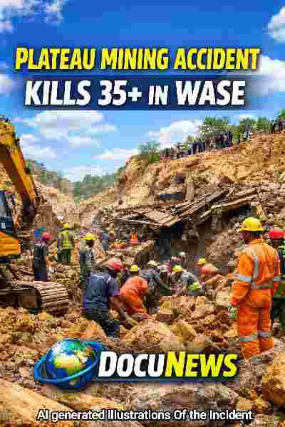 Plateau Mining Accident Kills 35+ in Wase with rescue workers at the site