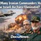 Israeli Air Force fighter jet striking targets in Iran with bold headline and DocuNews logo featuring globe design, no blood war news graphic