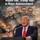 Breaking news graphic showing Iran military leadership wiped out announcement by Donald Trump amid U.S. and Israel tensions.