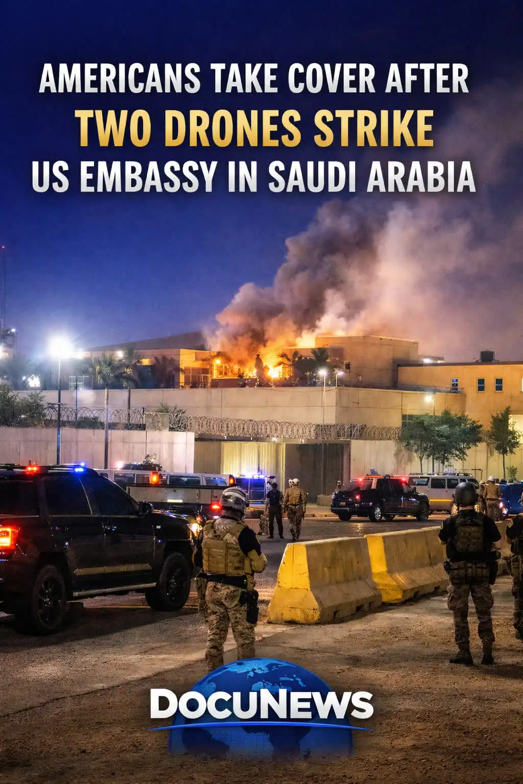 Americans take cover after two drones strike the US Embassy in Saudi Arabia during Middle East tensions
