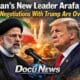Iran’s New Leader Arafa announcing negotiations with Trump are over, political news graphic with DocuNews branding and globe design
