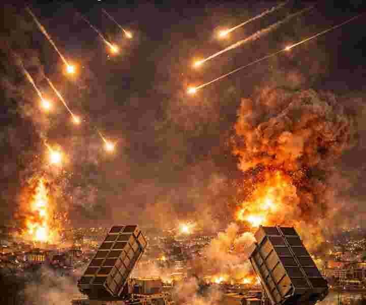 Iran missile attacks intercepted by Gulf air defense systems over Doha skyline at night