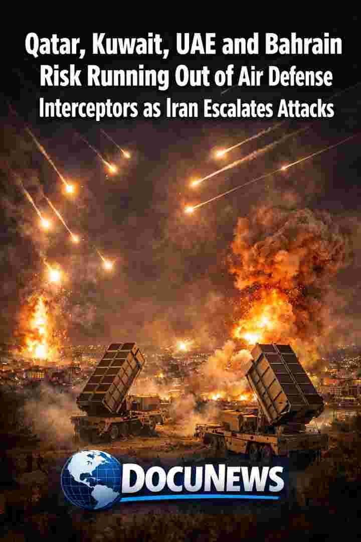 Iran missile attacks intercepted by Gulf air defense systems over Doha skyline at night