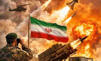 Iran Vows Stronger Strikes Against U.S. bold news headline with DocuNews globe logo on bright background