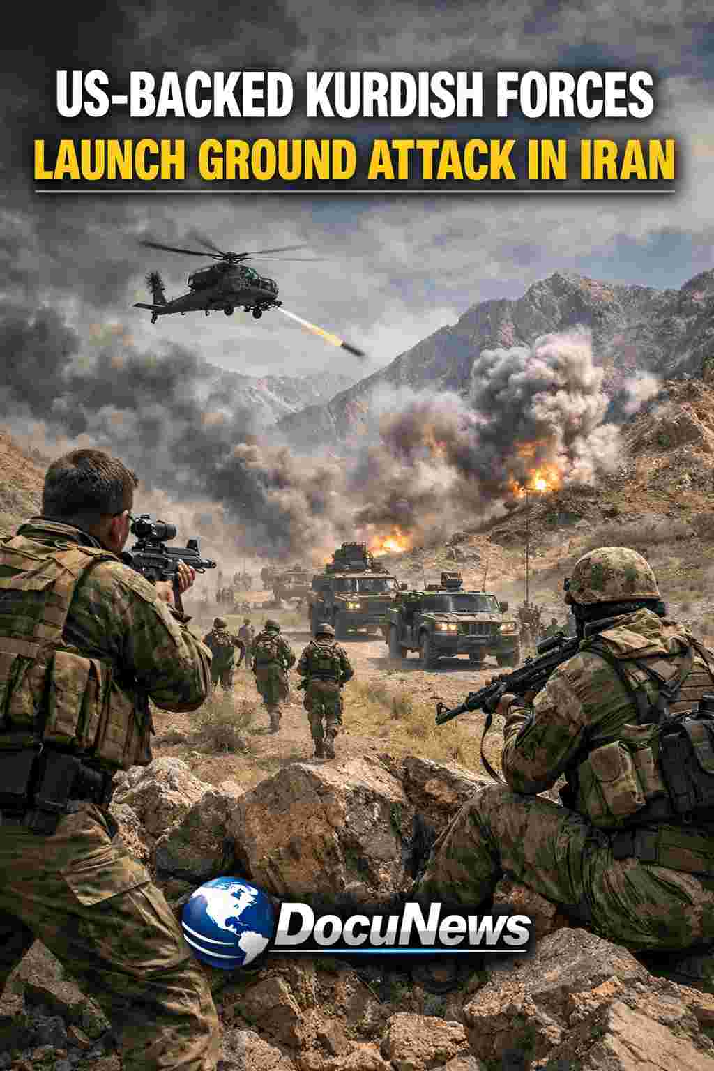 US-backed Kurdish forces launching ground attack in Iran near mountainous border region during Middle East conflict