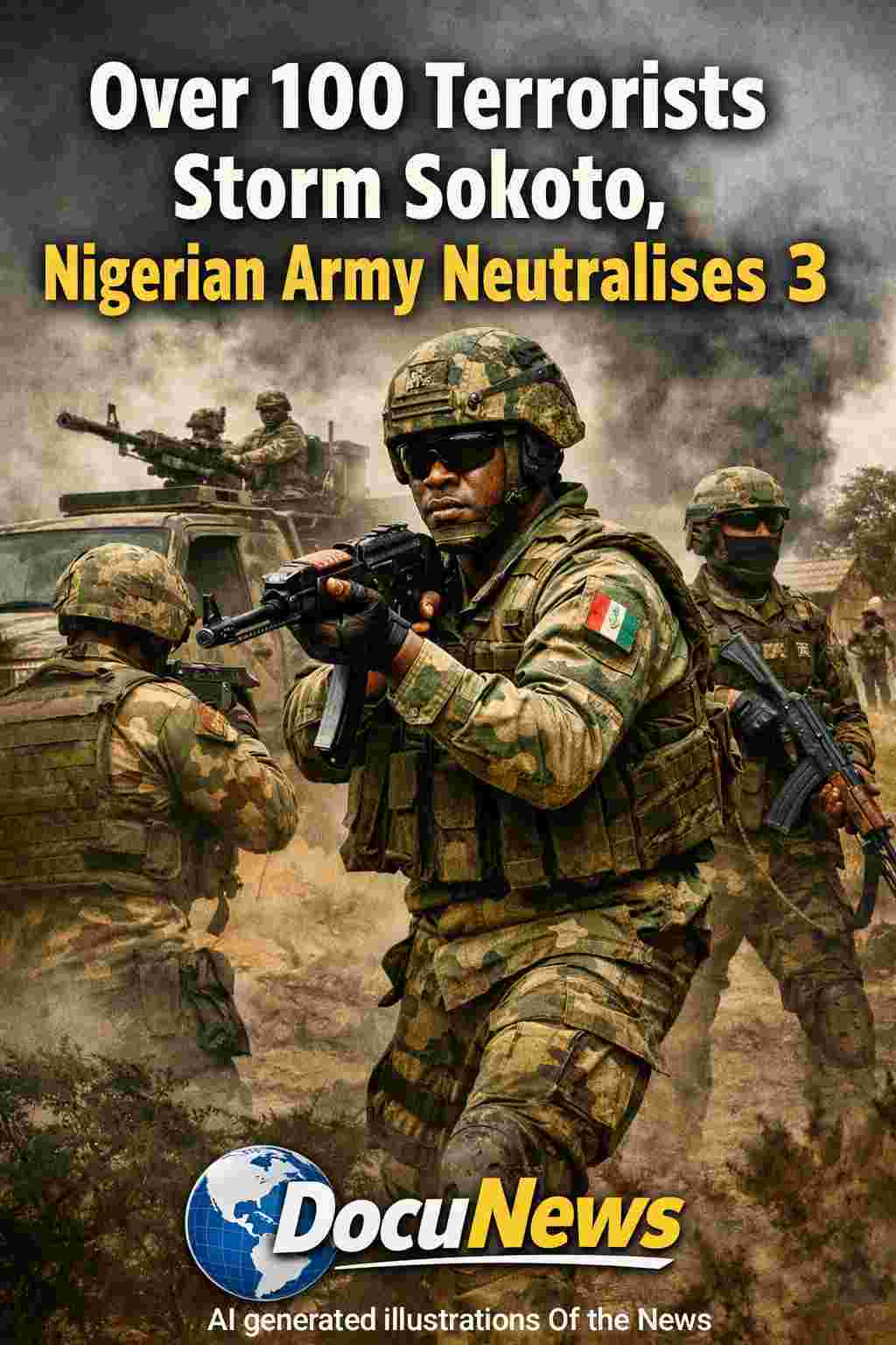 AI generated illustrations Of the News Nigerian Army soldiers in Sokoto forest during counter-terrorism operation