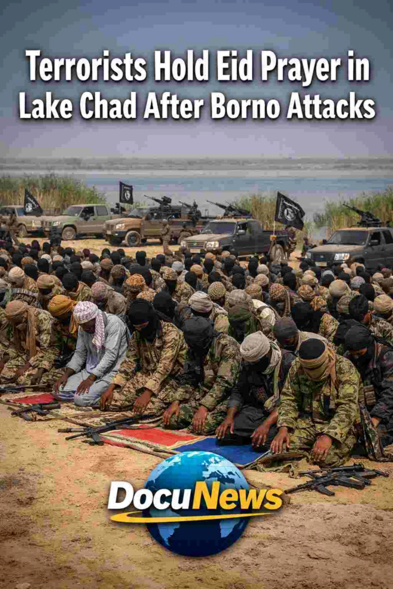 AI generated illustrations Of Terrorists Hold Eid Prayer in Lake Chad After Borno Attacks. By DocuNews Central